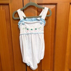 Trotter Street Side 2 Light Blue Floral Embroidered One-Piece Romper